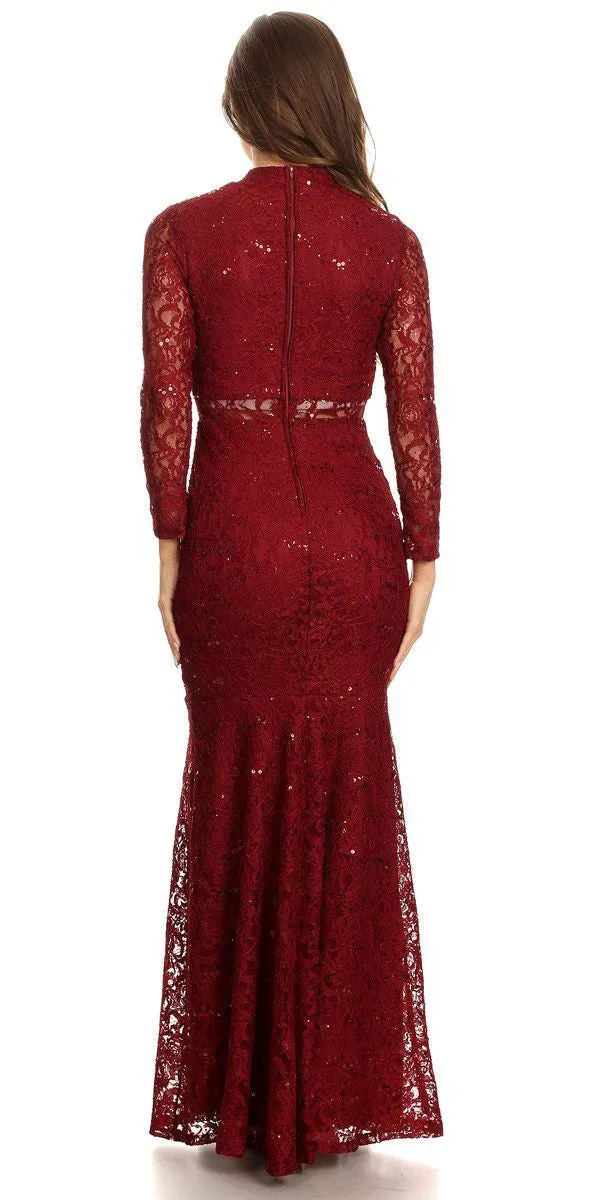 CLEARANCE - Eureka 2095 Long Sleeve Lace Dress Mock 2-Piece High Neck (Size XL)