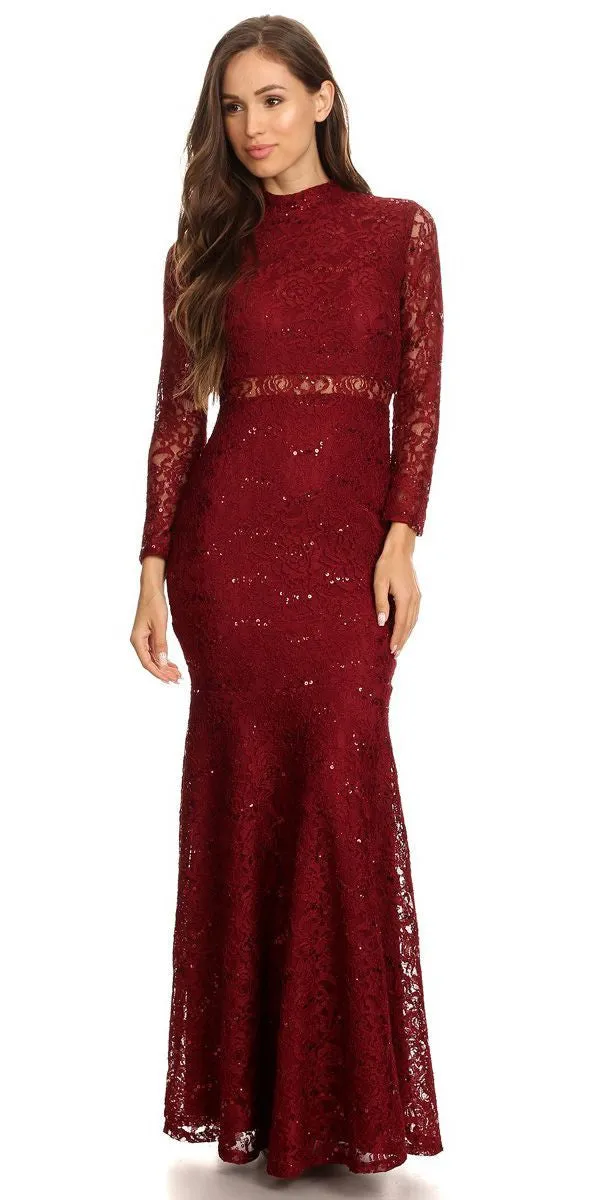 CLEARANCE - Eureka 2095 Long Sleeve Lace Dress Mock 2-Piece High Neck (Size XL)