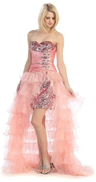 CLEARANCE - Eureka 2333 Long Ruffled Skirt Strapless Green Prom Dress (Size L)