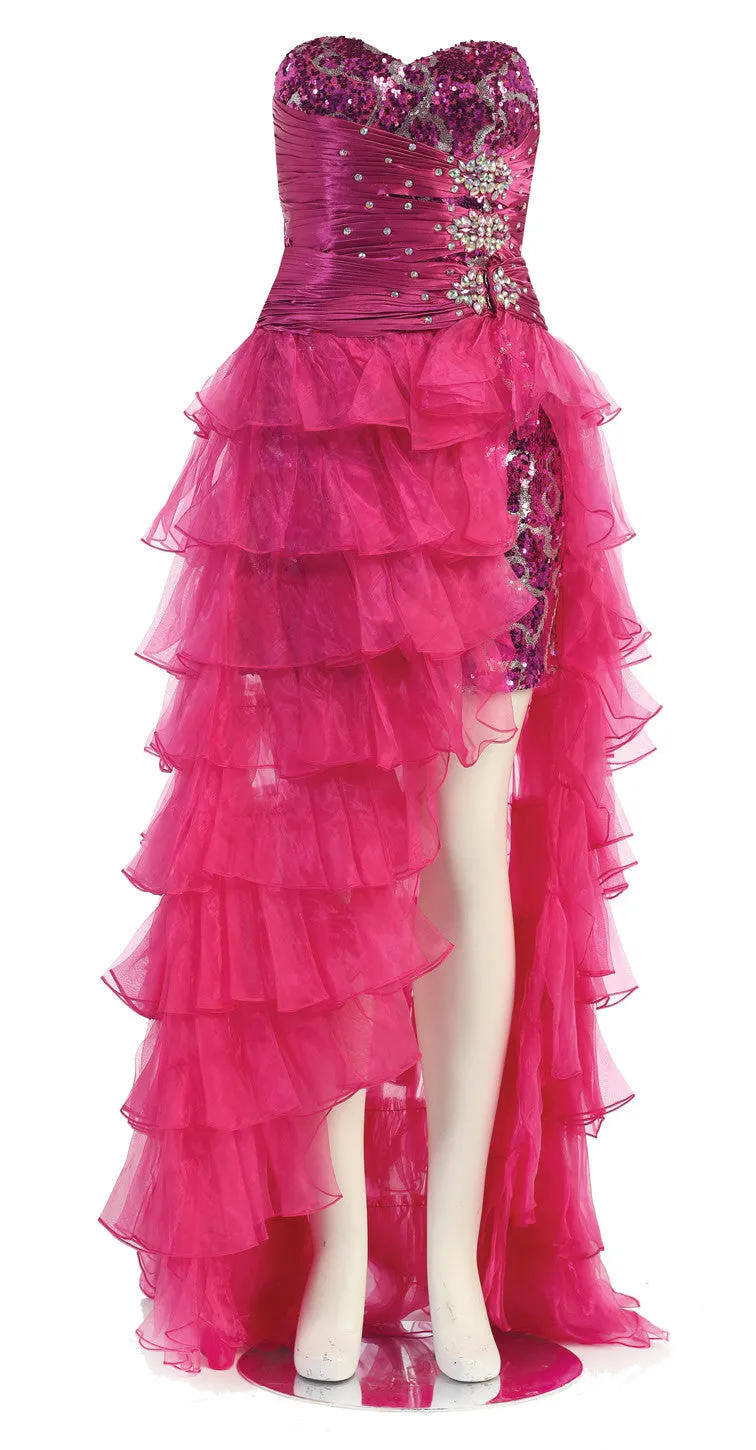 CLEARANCE - Eureka 2333 Long Ruffled Skirt Strapless Green Prom Dress (Size L)