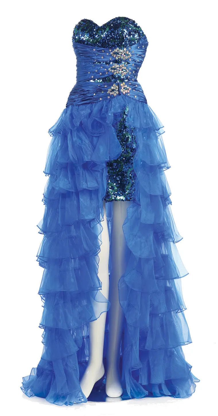 CLEARANCE - Eureka 2333 Long Ruffled Skirt Strapless Green Prom Dress (Size L)