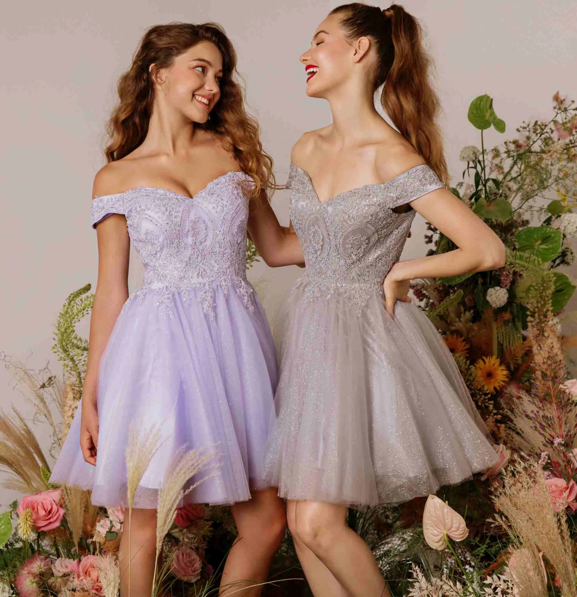 CLEARANCE - Eureka 9833 Short A-Line Off Shoulder Glitter Mesh Dress (Size M)