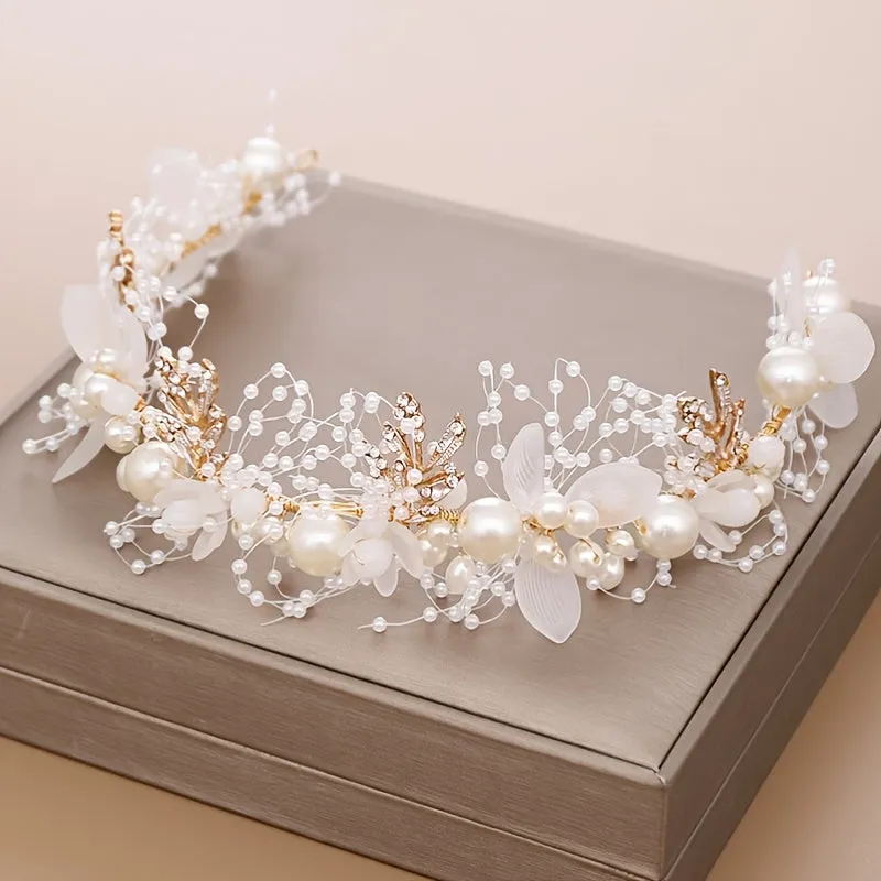 Crystal Pearl Flower Tiara Headband for Women