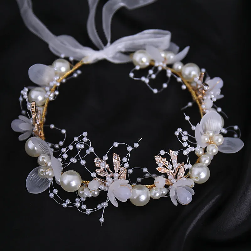 Crystal Pearl Flower Tiara Headband for Women