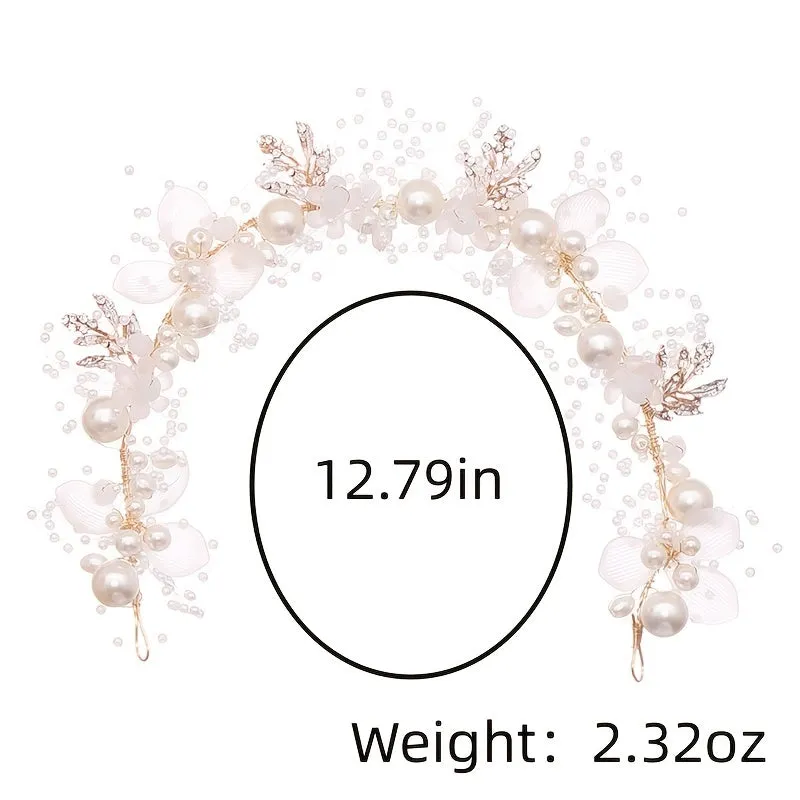 Crystal Pearl Flower Tiara Headband for Women