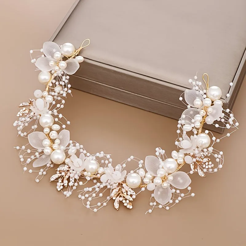 Crystal Pearl Flower Tiara Headband for Women