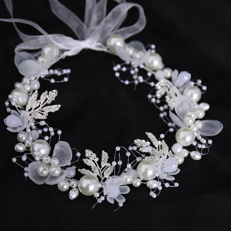 Crystal Pearl Flower Tiara Headband for Women