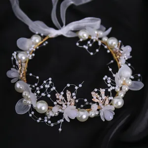 Crystal Pearl Flower Tiara Headband for Women