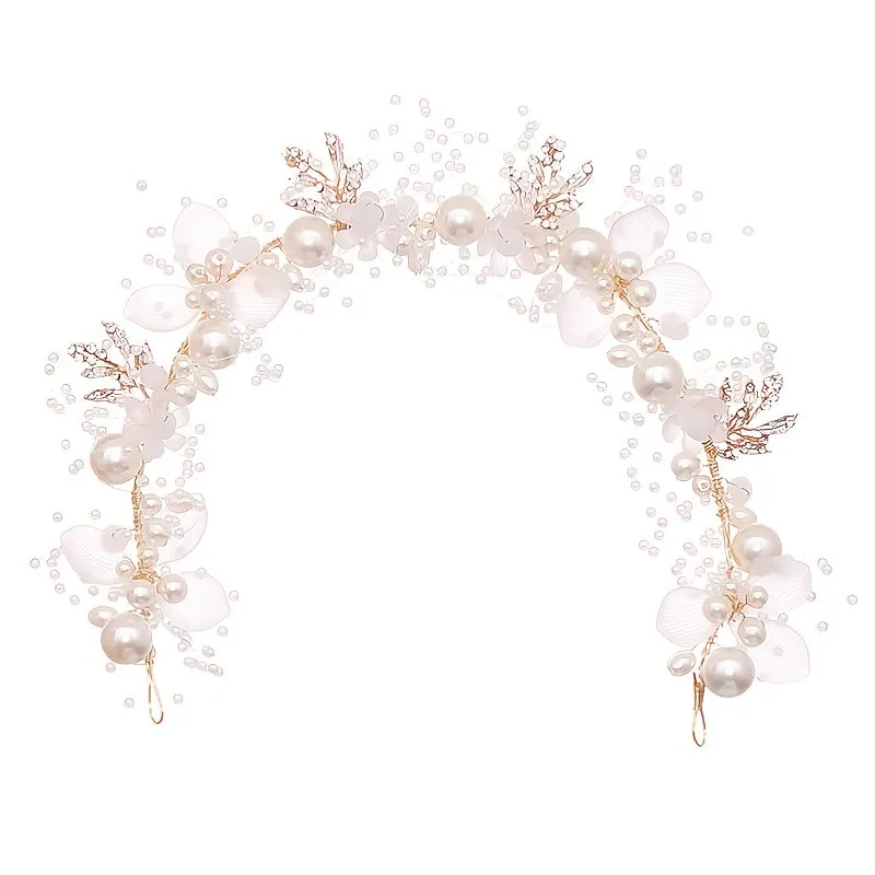Crystal Pearl Flower Tiara Headband for Women