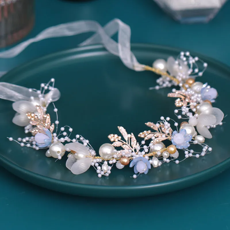 Crystal Pearl Flower Tiara Headband for Women