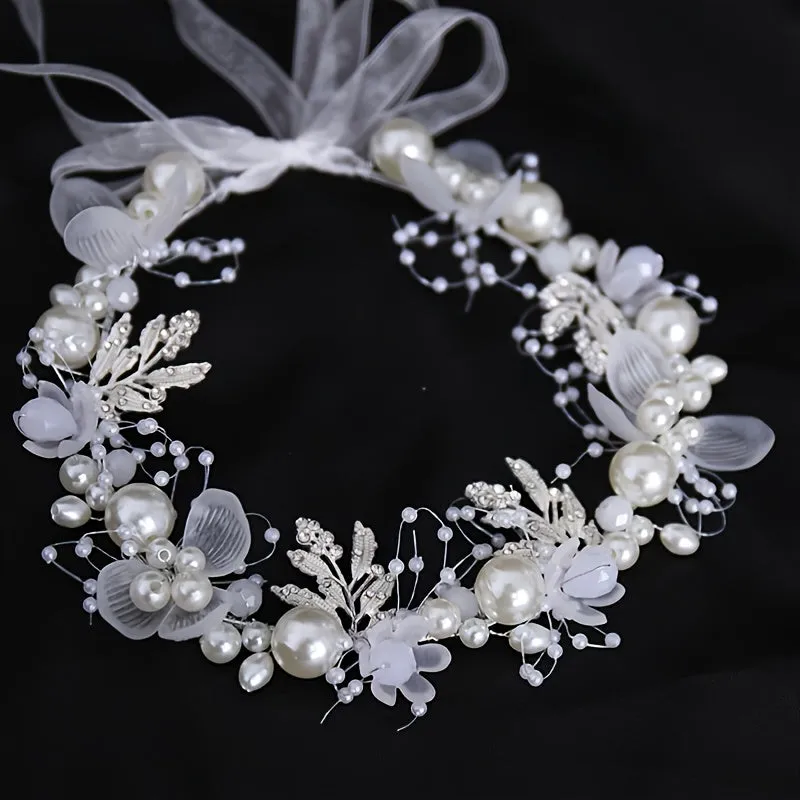 Crystal Pearl Flower Tiara Headband for Women