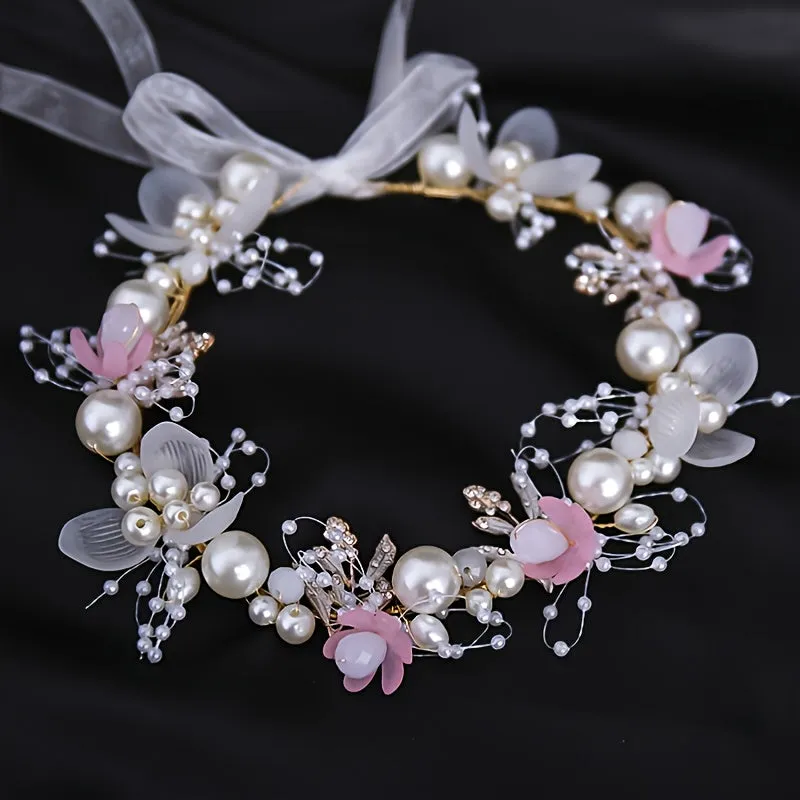 Crystal Pearl Flower Tiara Headband for Women