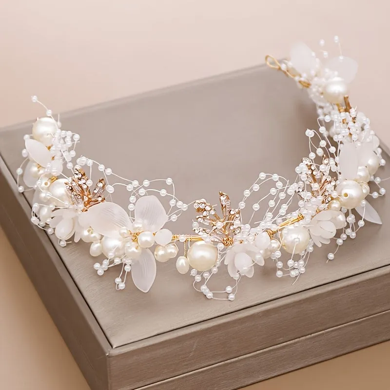 Crystal Pearl Flower Tiara Headband for Women