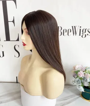 Cuticles Human Hair Silk Base Topper - Brown with Highlights