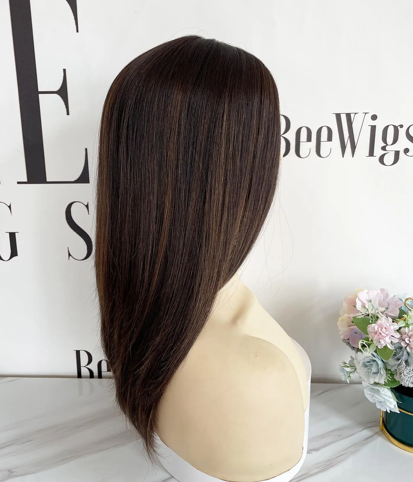 Cuticles Human Hair Silk Base Topper - Brown with Highlights