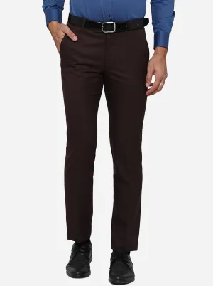 Dark Brown Solid Slim Fit Formal Trouser | Greenfibre