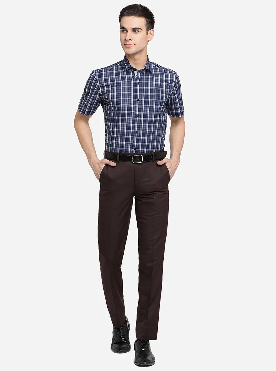 Dark Brown Solid Slim Fit Formal Trouser | Greenfibre