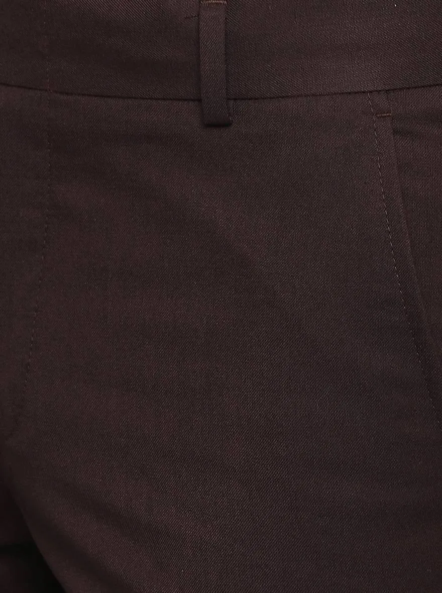 Dark Brown Solid Slim Fit Formal Trouser | Greenfibre