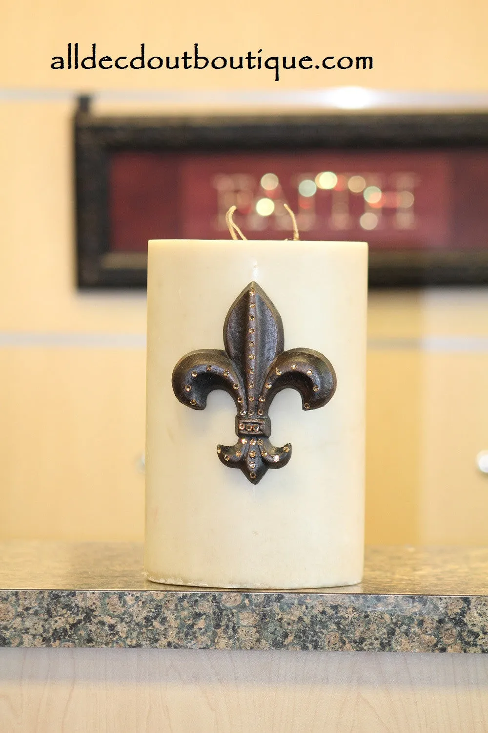 Decorative Candle Pin | Embellished Topaz Crystals Large Fleur De Lis