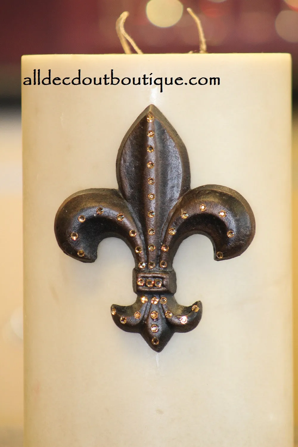 Decorative Candle Pin | Embellished Topaz Crystals Large Fleur De Lis