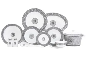 Dinnerware Set for 6-44 Piece Porcelain Dishes - Gorgeous White and Silver Intricate Geometric Mosaic Design - Premium Kitchen Set - For Everyday Use and Formal Occasions (44 Piece Set)