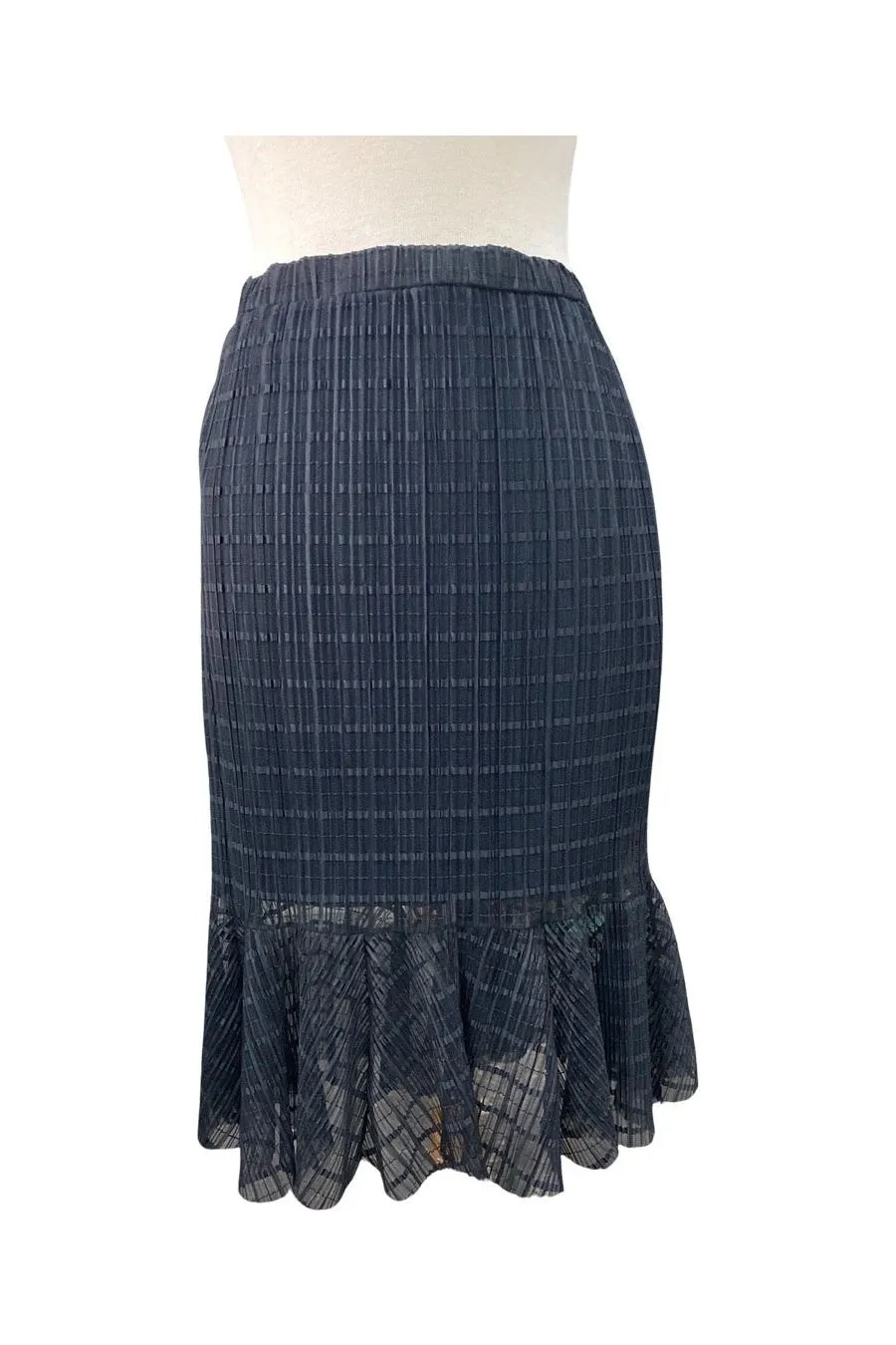 DOLCEVITA Black Window Pane Lace Fitted Skirt with Ruffled Hem