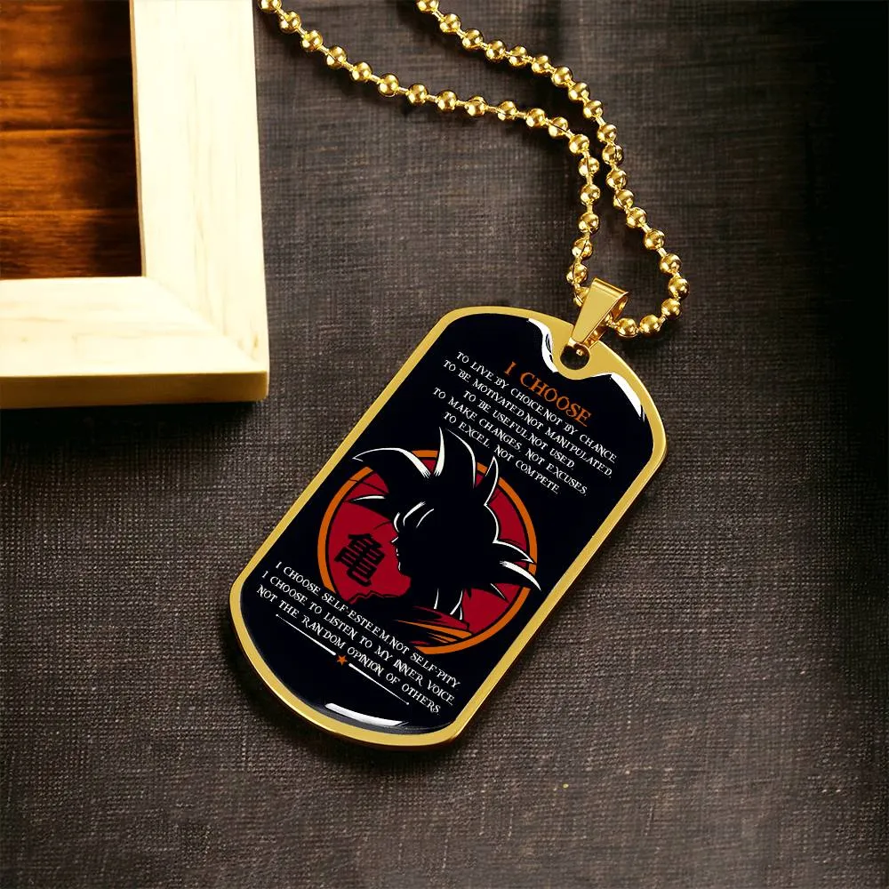 Dragon Ball - I Choose - Goku - Black Dog Tag - Dragon Ball Dog Tag - Military Ball Chain - Luxury Dog Tag