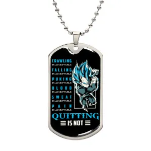 Dragon Ball - Quitting Is Not 2 - Vegeta - Supper Saiyan Blue - Black Dog Tag - Dragon Ball Dog Tag - Military Ball Chain - Luxury Dog Tag
