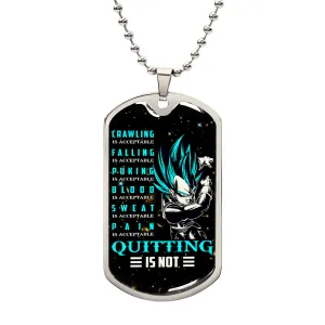 Dragon Ball - Quitting Is Not - Vegeta - Supper Saiyan Blue - Galaxy - Black Dog Tag - Dragon Ball Dog Tag - Military Ball Chain - Luxury Dog Tag