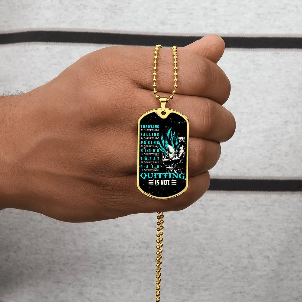 Dragon Ball - Quitting Is Not - Vegeta - Supper Saiyan Blue - Galaxy - Black Dog Tag - Dragon Ball Dog Tag - Military Ball Chain - Luxury Dog Tag