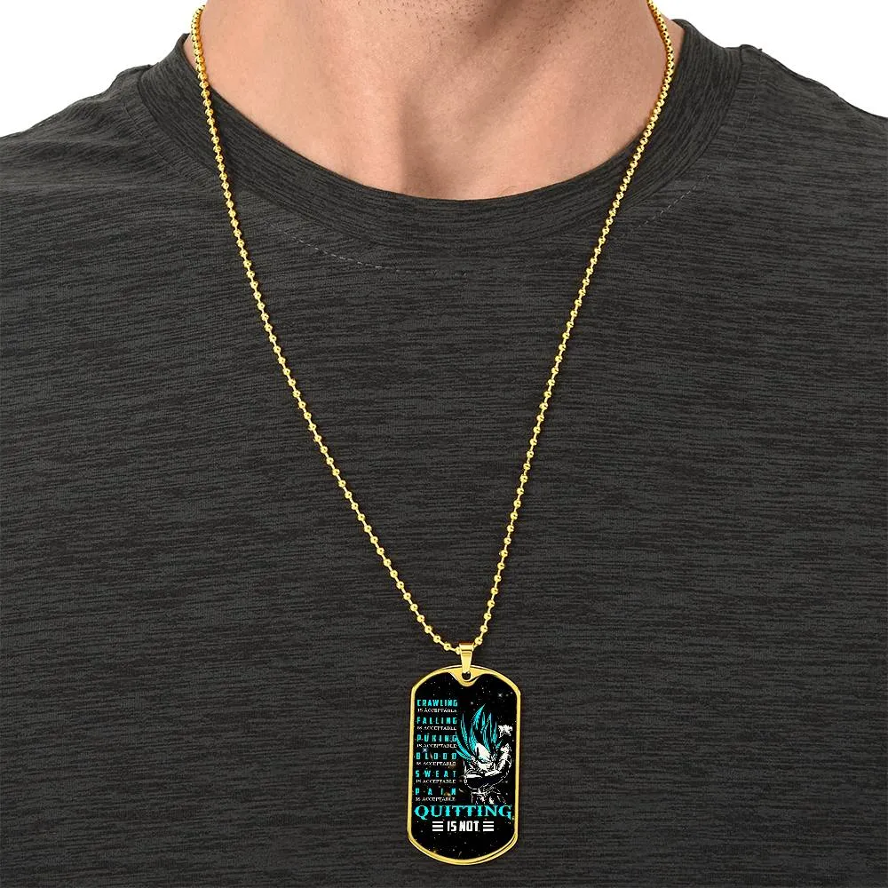 Dragon Ball - Quitting Is Not - Vegeta - Supper Saiyan Blue - Galaxy - Black Dog Tag - Dragon Ball Dog Tag - Military Ball Chain - Luxury Dog Tag