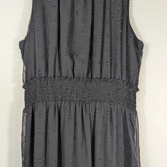 Draper James RSVP Black Tiered Sheer Sleeveless Metallic Maxi Dress Size S
