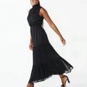 Draper James RSVP Black Tiered Sheer Sleeveless Metallic Maxi Dress Size S