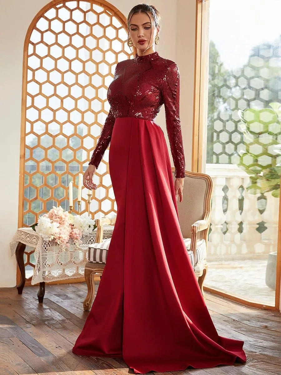 Draping Long Sleeve Sequin Formal Dress M02153