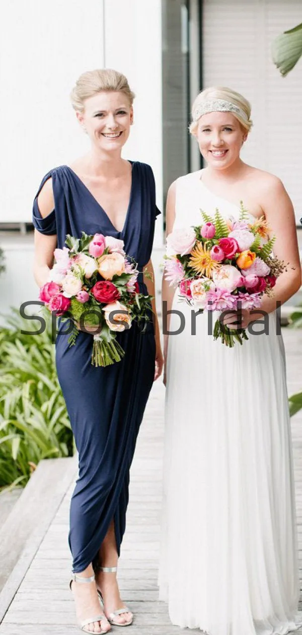 Elegant Dark Navy Blue Side-slit Mermaid Long Bridesmaid Dresses, WG823