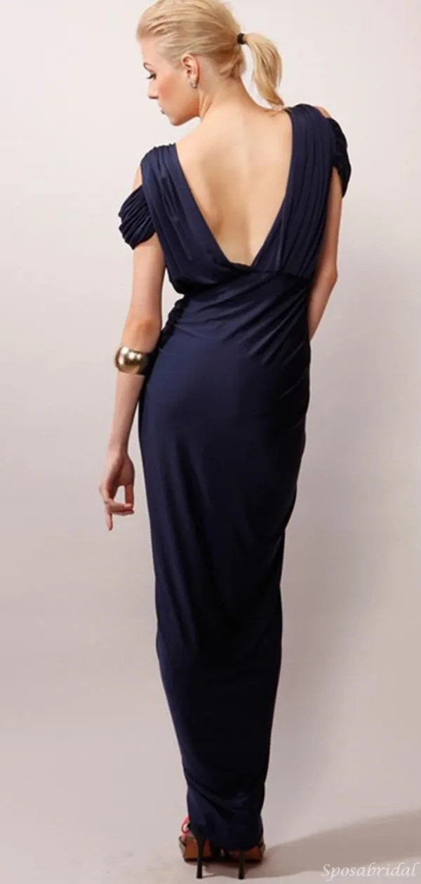 Elegant Dark Navy Blue Side-slit Mermaid Long Bridesmaid Dresses, WG823