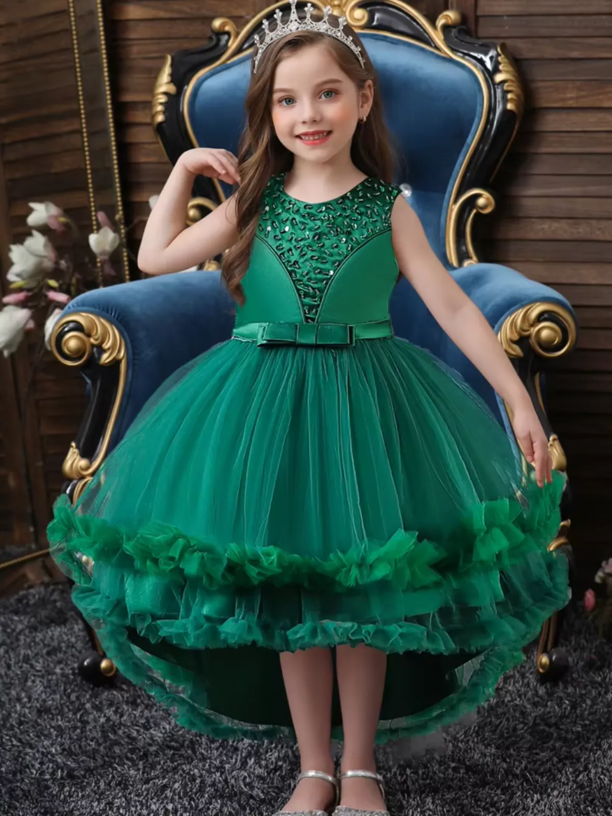 Elegant Emerald Hi-Lo Holiday Gown