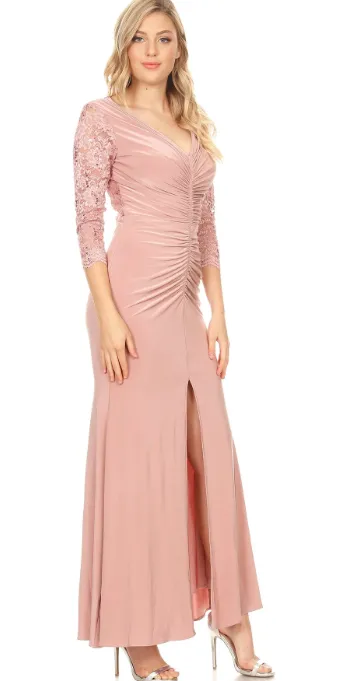 Elegant Lace   Sequin Sleeved Gown