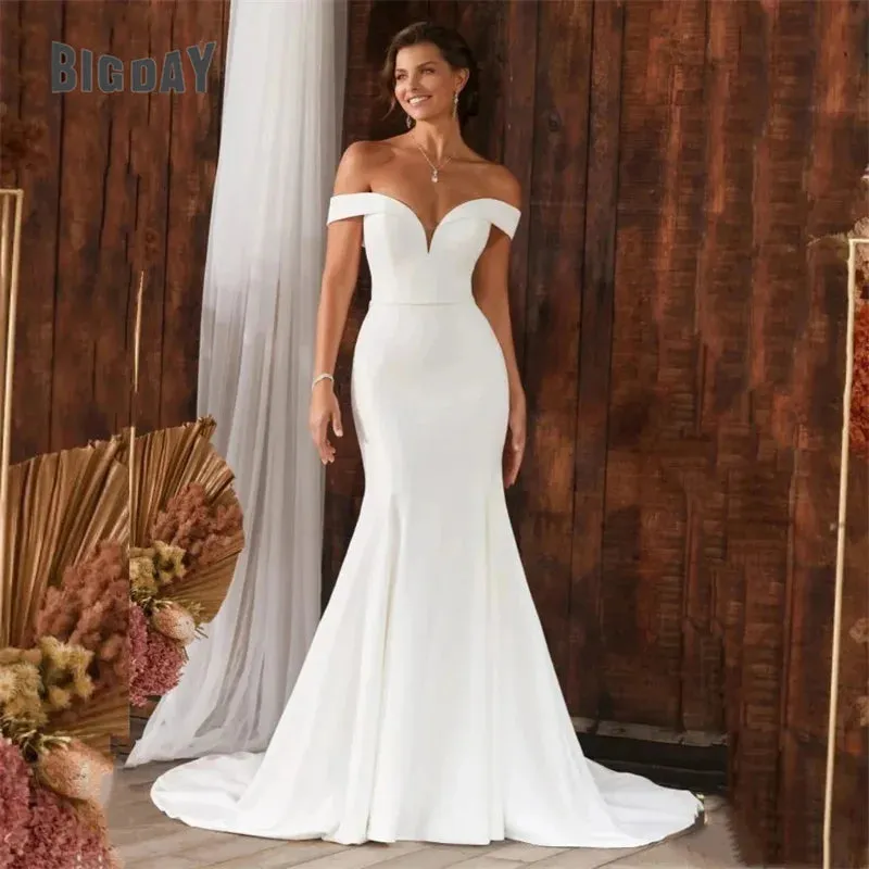 Elegant Mermaid Wedding Dress Women Open Back Off The Shoulder