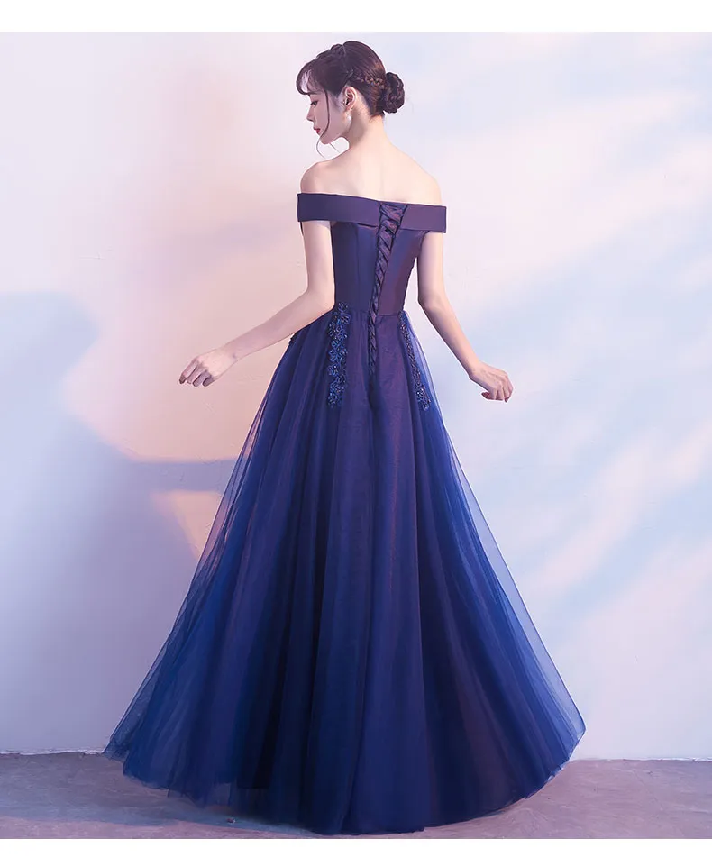 Elegant Navy Blue Off Shoulder A-line Prom Dress, New Party Dress