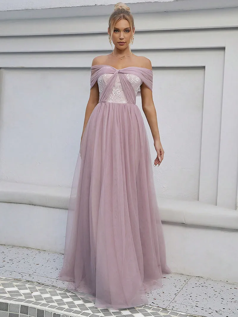 Elegant Off Shoulder Backless Twisted Evening Dress