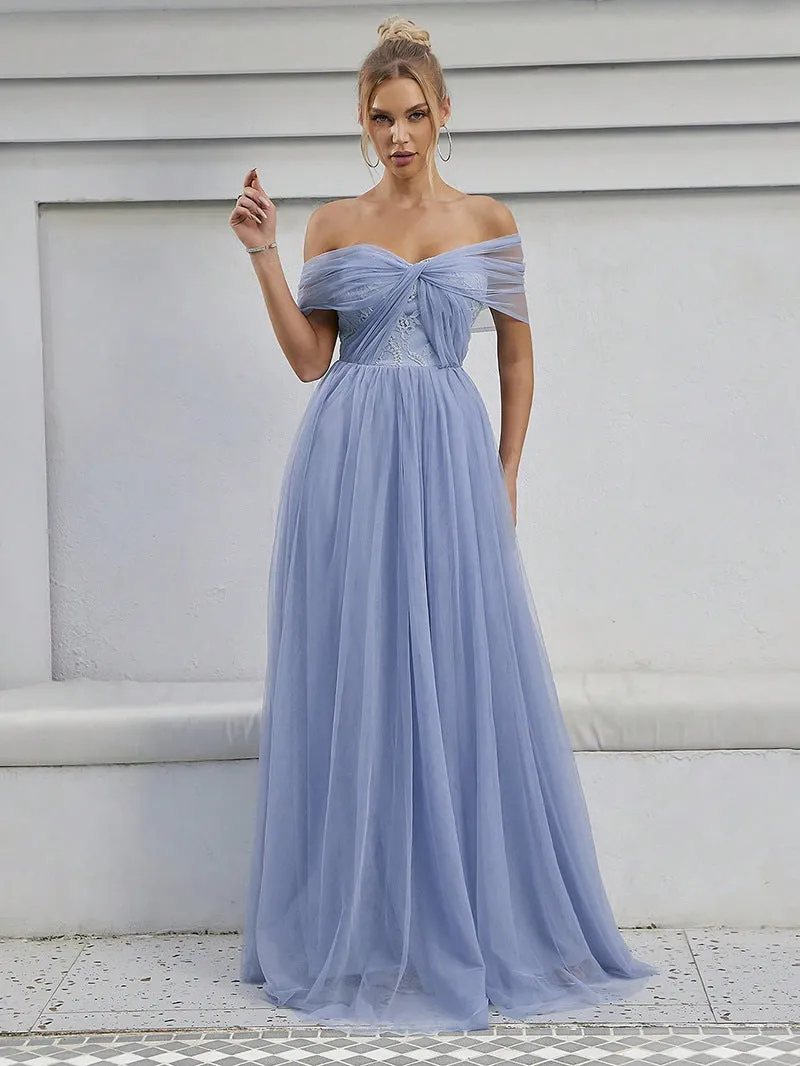 Elegant Off Shoulder Backless Twisted Evening Dress