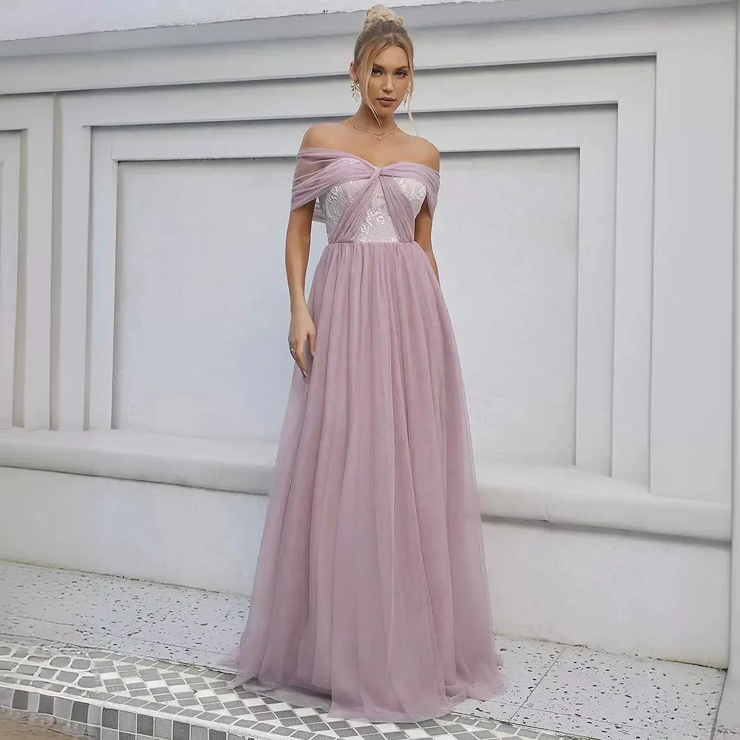Elegant Off Shoulder Backless Twisted Evening Dress