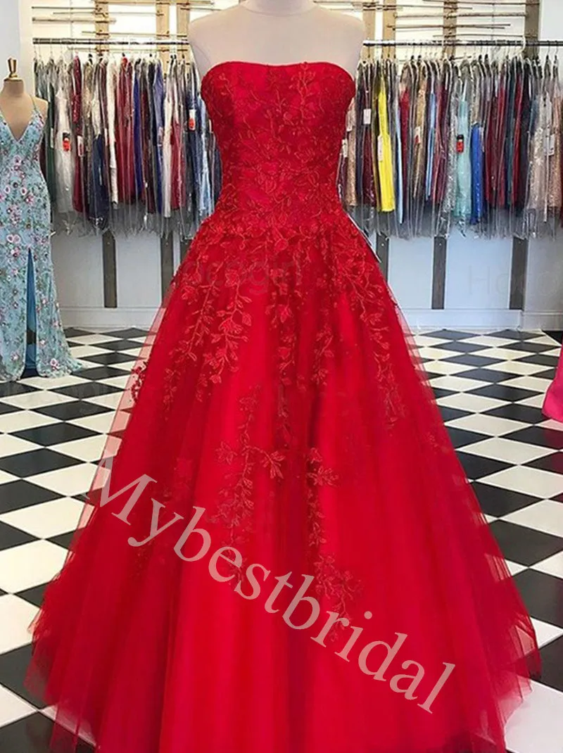 Elegant Strapless Sleeveless A-line Prom Dresses,PDS1016
