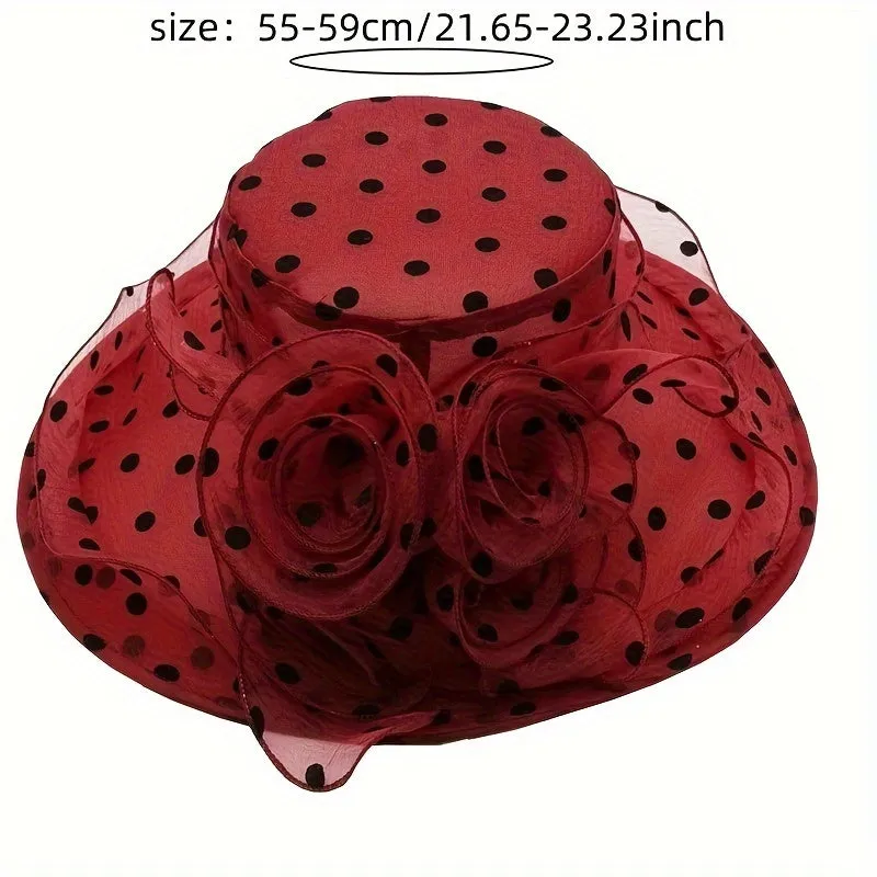 Elegant Wide Brim Polka Dot Organza Sun Hat – Lightweight & Breathable