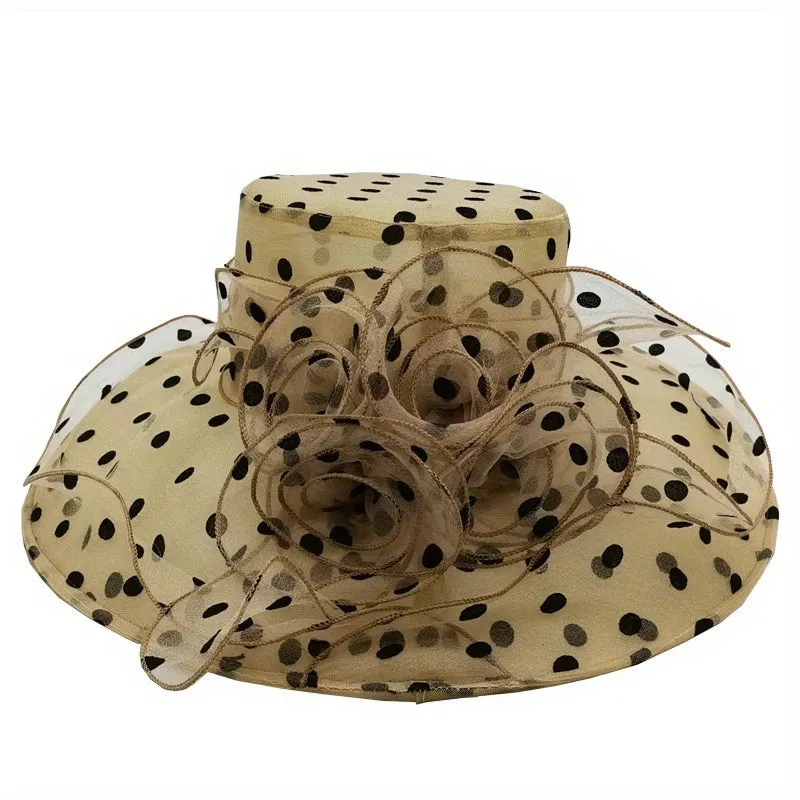 Elegant Wide Brim Polka Dot Organza Sun Hat – Lightweight & Breathable