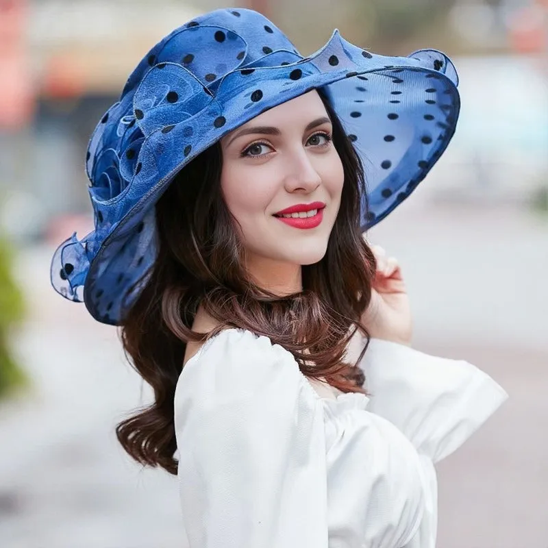 Elegant Wide Brim Polka Dot Organza Sun Hat – Lightweight & Breathable
