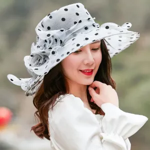 Elegant Wide Brim Polka Dot Organza Sun Hat – Lightweight & Breathable