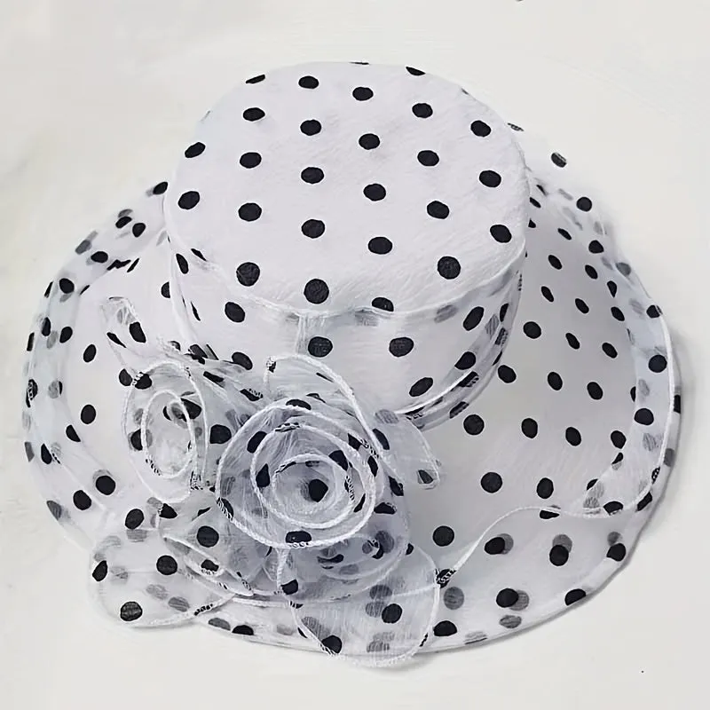 Elegant Wide Brim Polka Dot Organza Sun Hat – Lightweight & Breathable