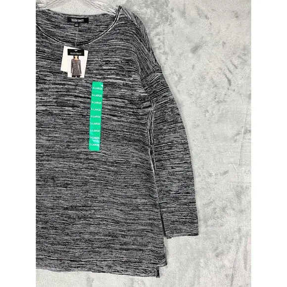 Ellen Tracy NWT Space Dye Knit Sweater XL Black White Round Neck Minimalist